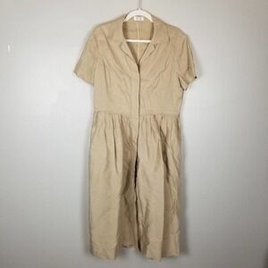 Barneys New York wheat linen blend short sleeve midi dress, size 46, nwot
